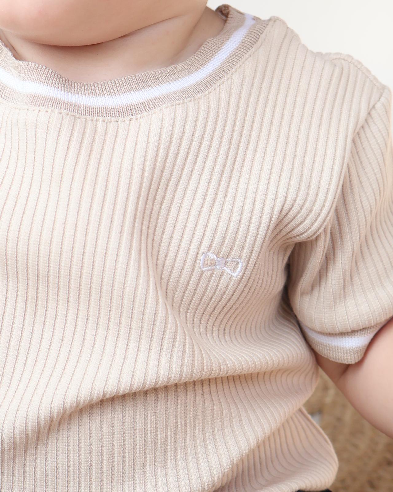 CAMISETA PARA NIÑO ACANALADA COLOR BEIGE_3