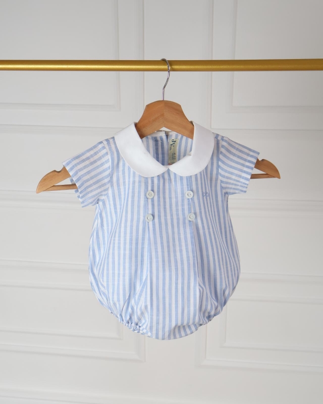 MAMELUCO PARA NIÑO DE RAYAS CELESTES CON CUELLO _1