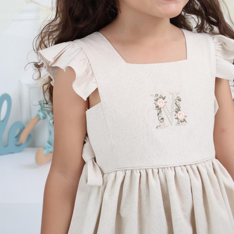 VESTIDO CORTO DE NIÑA PERSONALIZABLE COLOR BEIGE_3