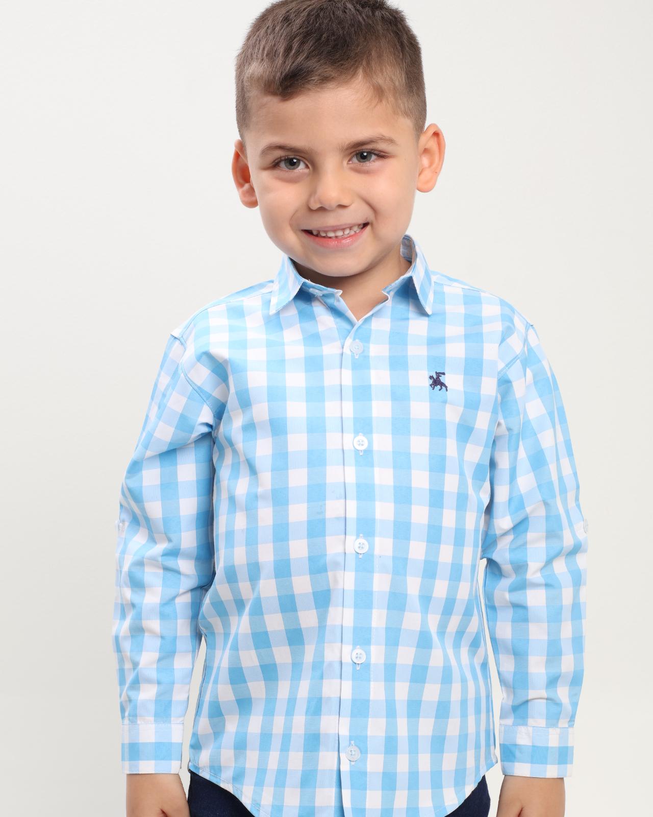 CAMISA ML CUADROS CELESTE 000347 - JVKIDS