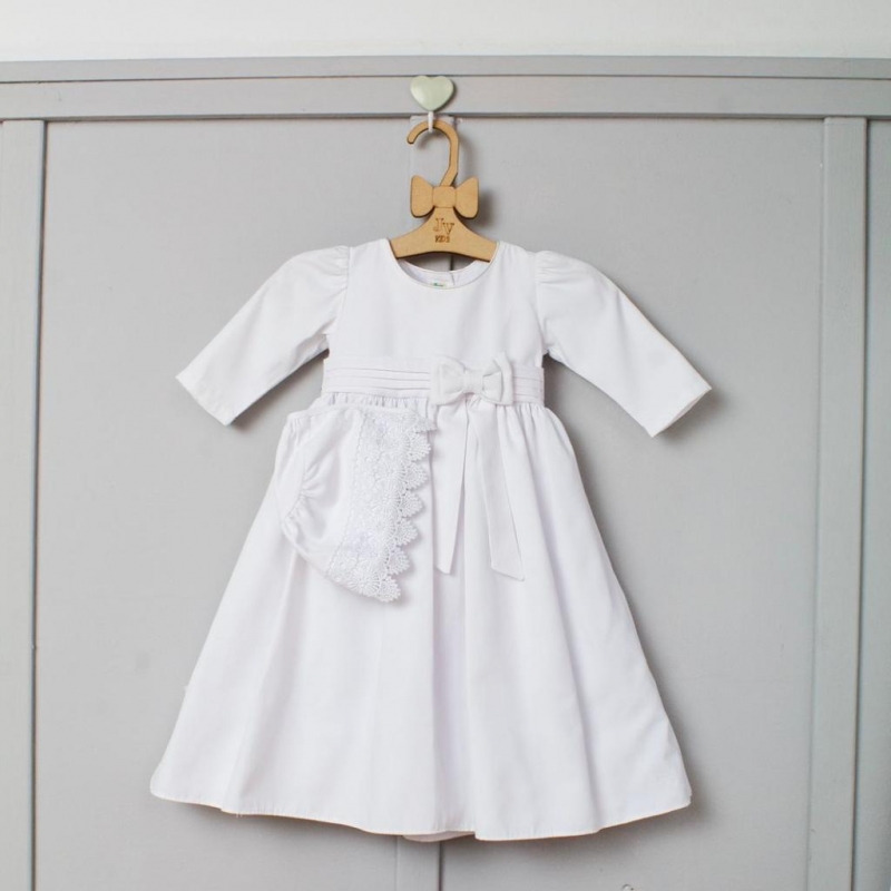 VESTIDO LARGO DE NIÑA MANGA LARGA COLOR BLANCO CON MOÑO_1