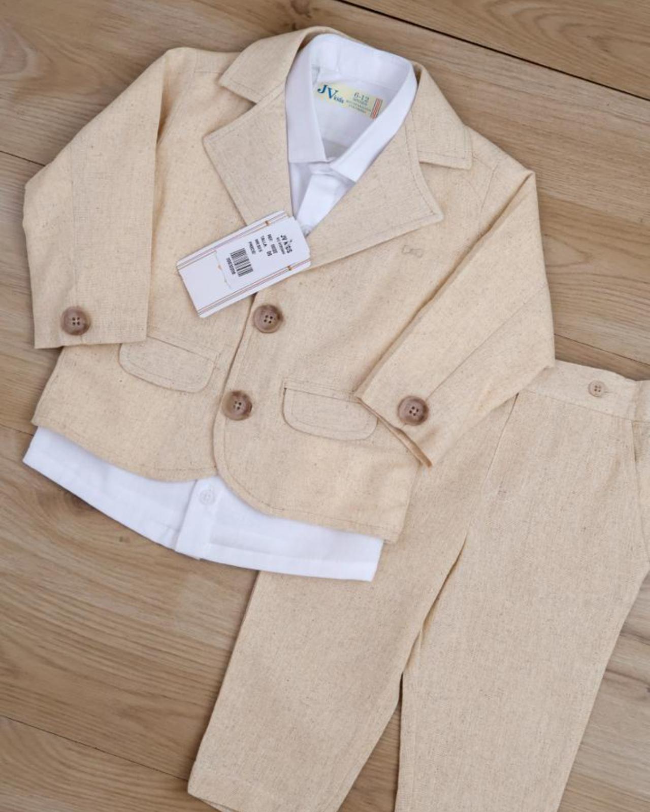 CONJUNTO LARGO FORMAL DE NIÑO CON BLAZER COLOR BLANCO Y BEIGE_2