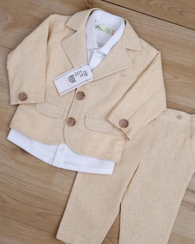 CONJUNTO LARGO FORMAL DE NIÑO CON BLAZER COLOR BLANCO Y BEIGE_2