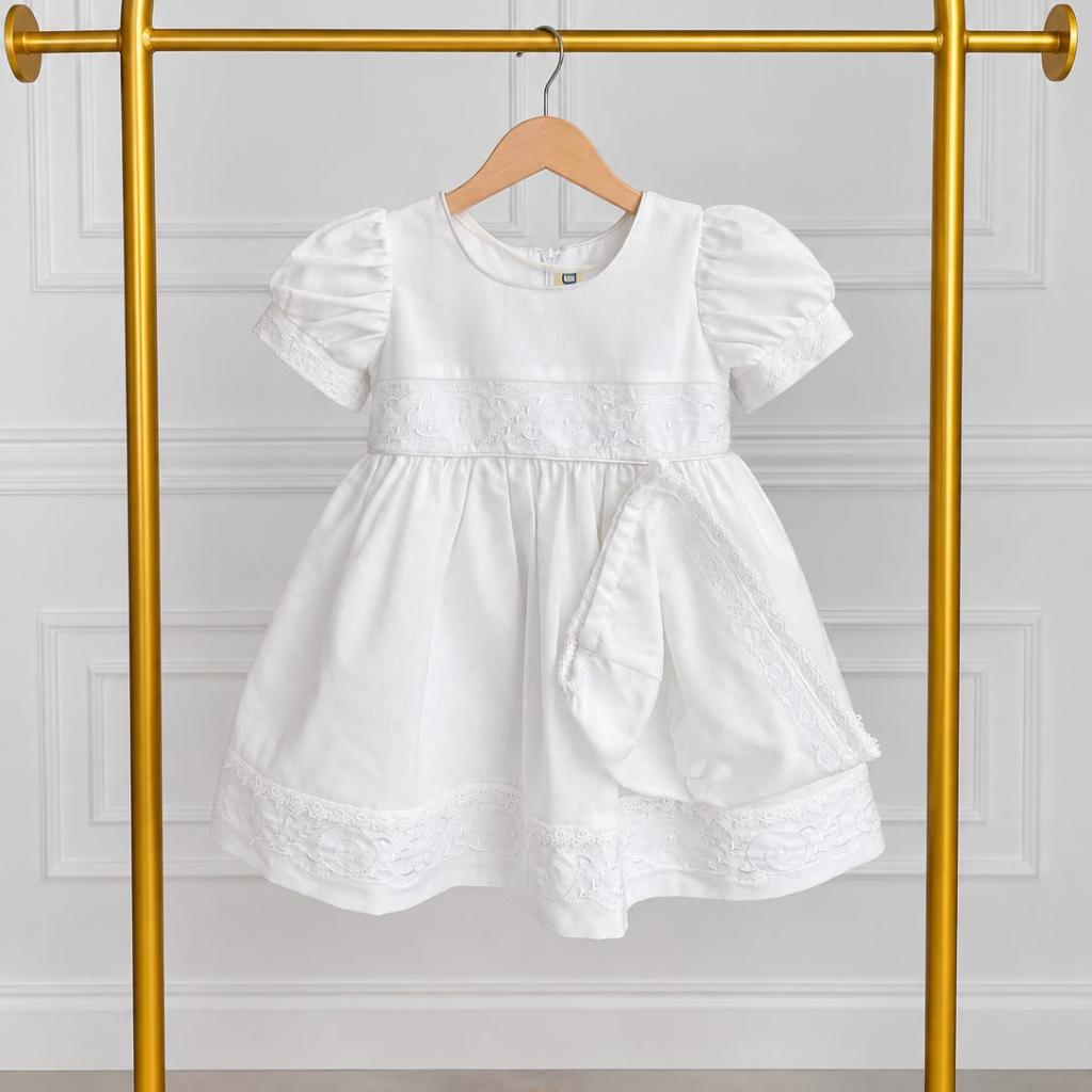 VESTIDO DE BAUTIZO BLANCO PARA NIÑA CON BORDADO  - JVKIDS