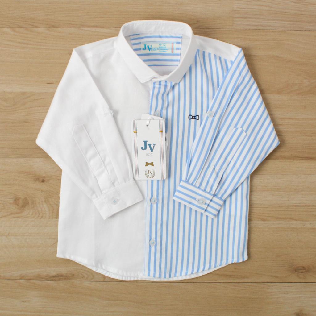 CAMISA ML BLANCA X RAYAS CELESTES 033353 - JVKIDS