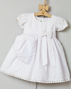 VESTIDO CORTO DE NIÑA COLOR BLANCO CON MOÑO_1
